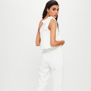 Missguided One Shoulder Bow Jumpsuit White